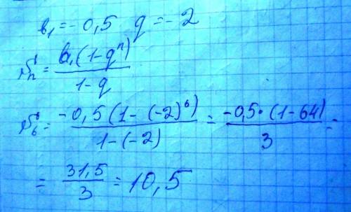 Знайдіть суму шести перших членів ї прогресії у якії: b1=-0, 5 ; q=-2