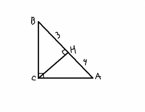 Впрямоугольном треугольнике авс, угол с прямой, сн-высота, проведённая к стороне ав, ан=4,нв=3, чему