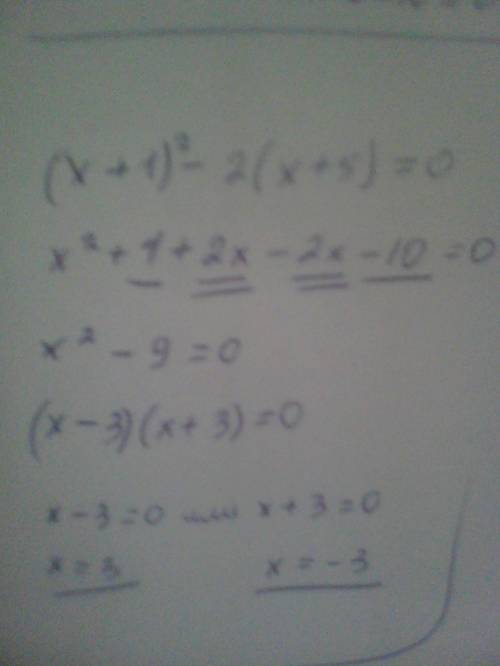 Сделать уравнение (х+1)^2-2(x+5)=0 если можете попробуйте объяснить