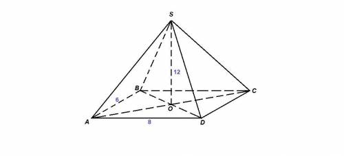 Решить ! дано: sabcd-пирамида,abcd-прямоугольник, so=12,ab=6,bc=8. найти: sd = ?