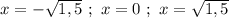 x=- \sqrt{1,5} \ ; \ x=0 \ ; \ x= \sqrt{1,5}