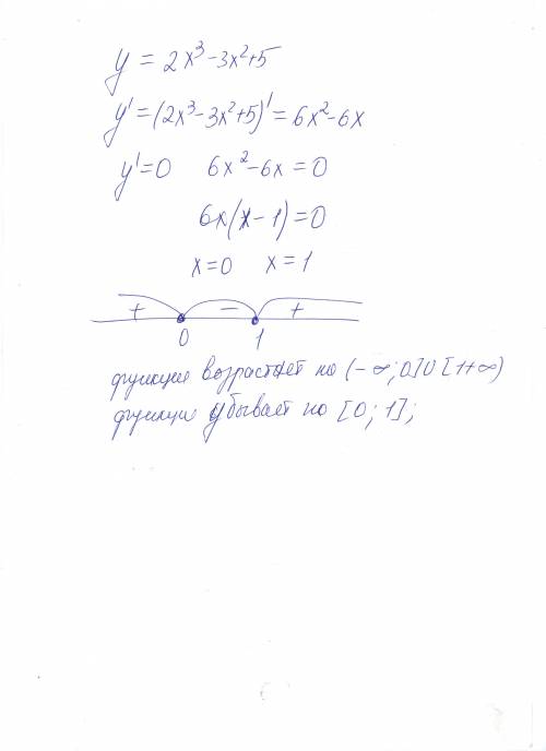 У=2х^3-3х^2+5 найти манатоности функции