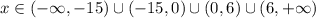 x\in (-\infty ,-15)\cup (-15,0)\cup (0,6)\cup (6,+\infty )