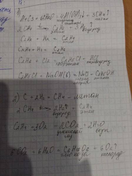 Осуществить преобразования, назвать продукты реакций: а)аі4с3-> сн4-> с2н2-> c2h4-> c2h6