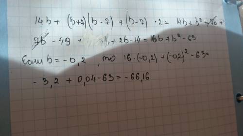 Найти значение выражения 14b+(b+7)(b-7)+(b-7)^2, при b=-0,2