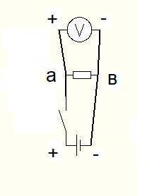 Начертите схему мостоящая из батареи, ключа, , вольтметра, обозначьте зажимы буквами