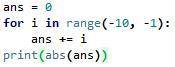 Дан ряд целых чисел от - 10 до - 2. найти модуль суммы этих чисел.​