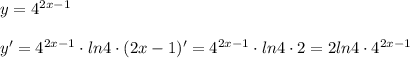 y=4^{2x-1}\\\\y'=4^{2x-1}\cdot ln4\cdot (2x-1)'=4^{2x-1}\cdot ln4\cdot 2=2ln4\cdot 4^{2x-1}