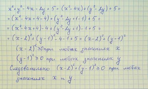 Доказать что при любом x выражение x²+y²-4x-2y+5 принимает неопределенное значение