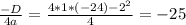 \frac{-D}{4a} = \frac{4*1*(-24)-2^{2}}{4} =-25