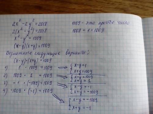 Решите уравнение в целых числах 2x²-2y²=2018