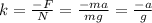 k= \frac{-F}{N}= \frac{-ma}{mg} = \frac{-a}{g}