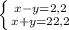 \left \{ {{x-y=2,2} \atop {x+y=22,2}} \right.