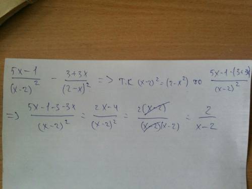 Выражение 5х-1/(х-2)^2 - 3+3х/(2-х)^2