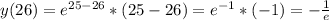 y(26)=e^{25-26}*(25-26)=e^{-1} *(-1)=- \frac{1}{ e}