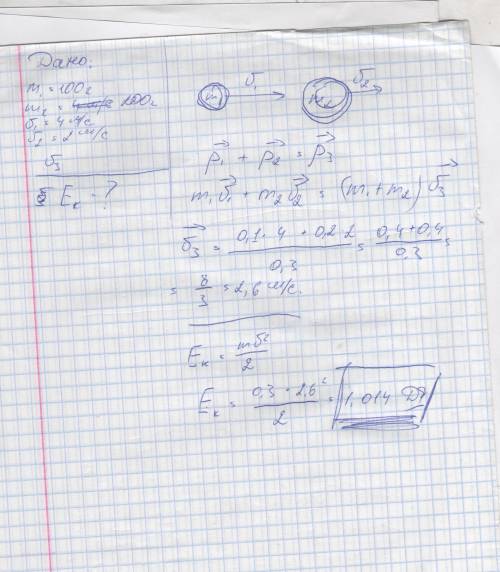 Два шара движутся в одном направлении m1=100гр m2=200гр v1=4м/с v2=2м/с спустя какое то время первый