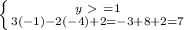 \left \{ {{y\ \textgreater \ =1} \atop {3(-1)-2(-4)+2=-3+8+2=7}} \right.