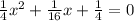 \frac{1}{4} x^{2} + \frac{1}{16} x+ \frac{1}{4} =0