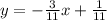 y=- \frac{3}{11} x+ \frac{1}{11} \\ \\