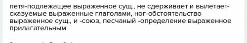 Ссинтаксическим разбором предложения. петя не сдерживает ног и вылетает на песчаный берег. буду !