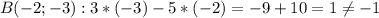 B(-2;-3): 3*(-3) - 5*(-2)=-9+10=1 \neq -1