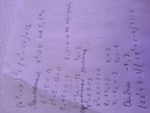 Дискриминант(-ы) 4x^4-17x^2+4=0; (x^2-2x)^2 + (x^2-2x)=12; (2x^2+x-1)(2x^2+x-4)+2=0