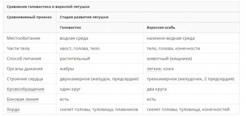 Особенности головастика и лягушки. сравнение