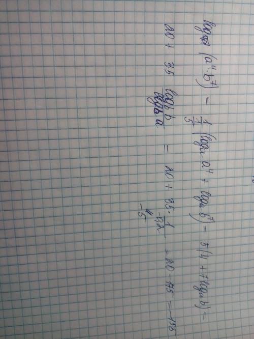 С! вычислите ㏒ 5√а (а^4 * b^7), если ㏒b a= - 0,2 5√a = a^1/5