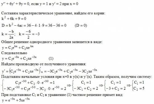 Решить линейные однородные дифференциальные уравнения второго порядка с постоянным коэффициентом y''