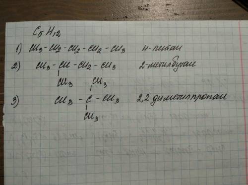 Напишите сокращённые структурные формулы всех изомеров углеводорода, содержащего пять атомов углерод