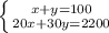 \left \{ {{x+y=100} \atop {20x+30y=2200}} \right.