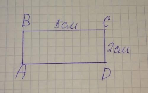 Начерти прямоугольник периметр которого вычисляется так 5*2+2*2=14(см)