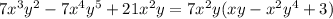 7x^3y^2-7x^4y^5+21x^2y=7x^2y(xy-x^2y^4+3)