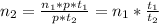 n_{2}= \frac{ n_{1}*p* t_{1} }{p* t_{2} }= n_{1}* \frac{ t_{1} }{ t_{2}}