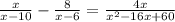 \frac{x}{x-10} - \frac{8}{x-6} = \frac{4x}{ x^{2} -16x+60}