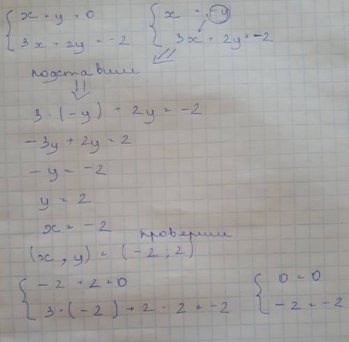 {x+y=0 {3x+2y=-2 реши мальнький пример