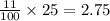 \frac{11}{100} \times 25 = 2.75