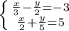 \left \{ {{ \frac{x}{3}- \frac{y}{2} =-3} \atop{ \frac{x}{2}+ \frac{y}{5} =5}} \right.