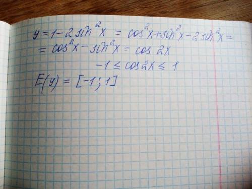 Найти множество значений функции: y=1-2sin^2x