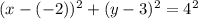 (x - (-2))^{2} + (y - 3)^{2} = 4^{2}