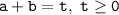 \mathtt{a+b=t,~t\geq0}