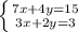 \left \{ {{7x+4y=15} \atop {3x+2y=3}} \right.