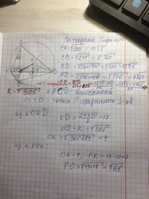 Вокружности провели хорды ав и сд, которые перпендикулярны друг другу и пересекаются в точке р так,