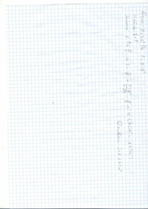 Фанера присуется под давлением р=3*10 в шестой степени па .определите площадь листа фанеры ,на котор