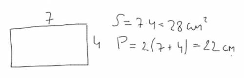 Начерти прямоугольник со сторонами 7 см и 4 см найди площадь и периметр прямоугольника