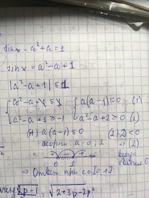Для каких значений а имеет корни уравнение sin x - a^2 + a =1