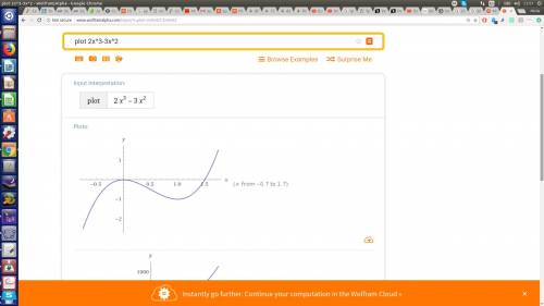 Решите ! исследуйте функцию y=2x^3 - 3x^2 на монотонность и экстремумы. постройте график этой функци