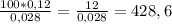 \frac{100*0,12}{0,028} = \frac{12}{0,028} = 428,6