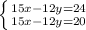 \left \{ {{15x-12y=24} \atop {15x-12y=20}} \right.