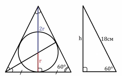 Чому дорівнює радіус кола вписаного в правильний трикутник зі стороною 18 см ?